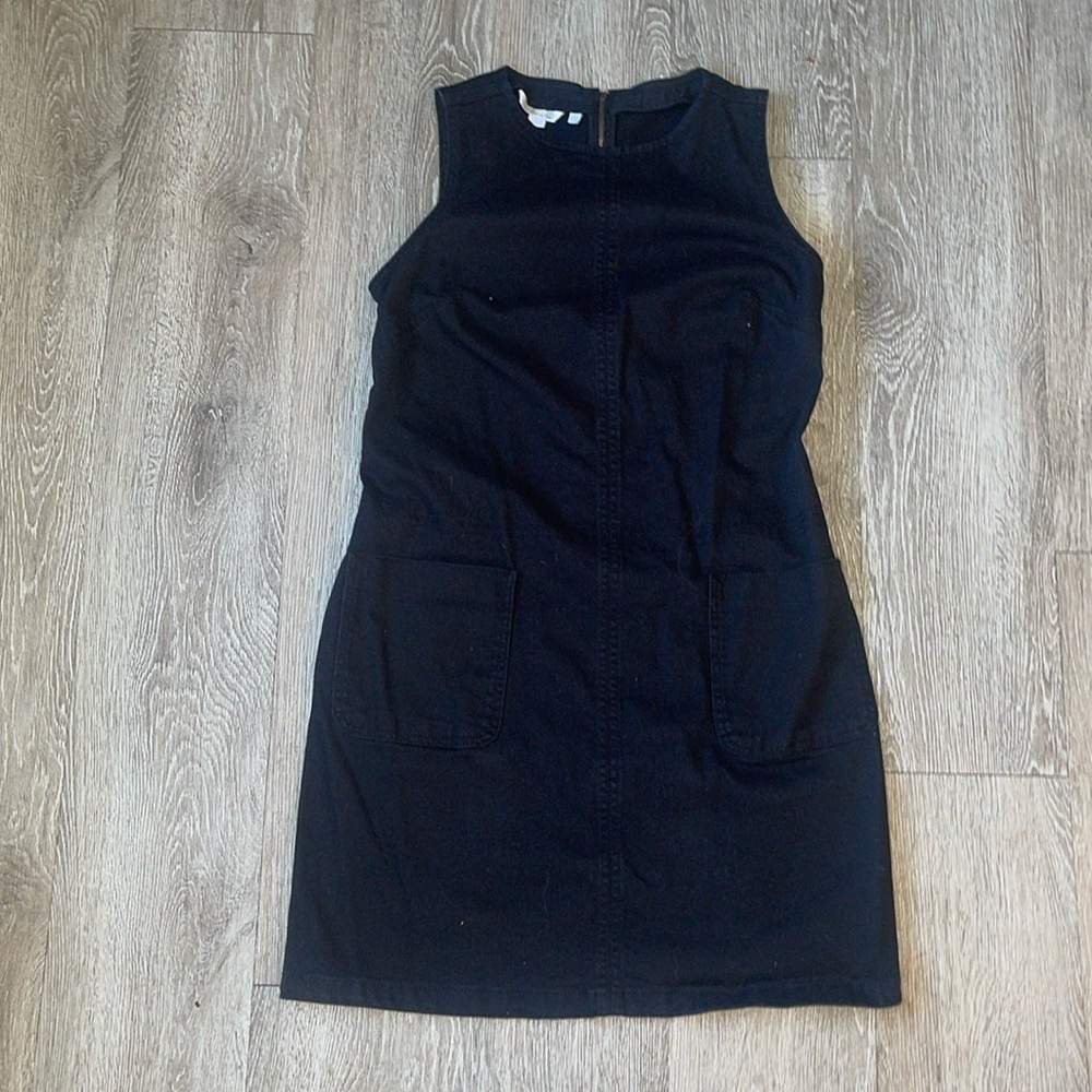 Boden Trafalgar Modern Jumper Dress Size 8 Black Denim Shift Sleeveless Retro